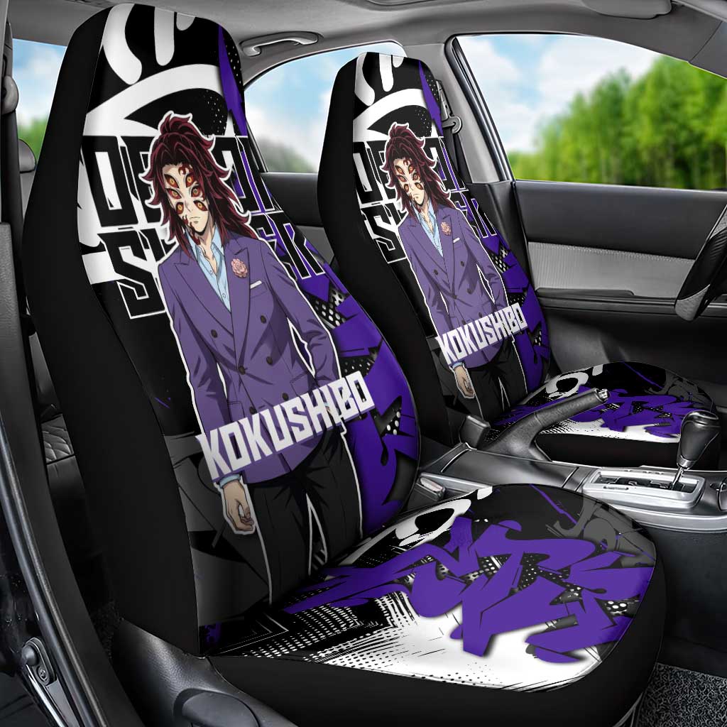 Kokushibo Demon Slayer Car Seat Cover Purple & Black Graffiti Anime