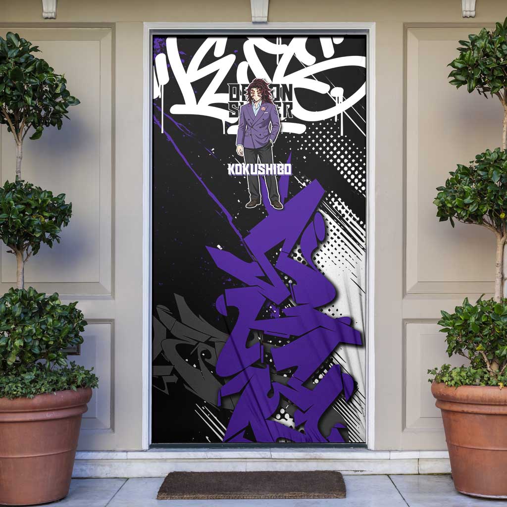 Kokushibo Demon Slayer Door Cover Purple & Black Graffiti Anime