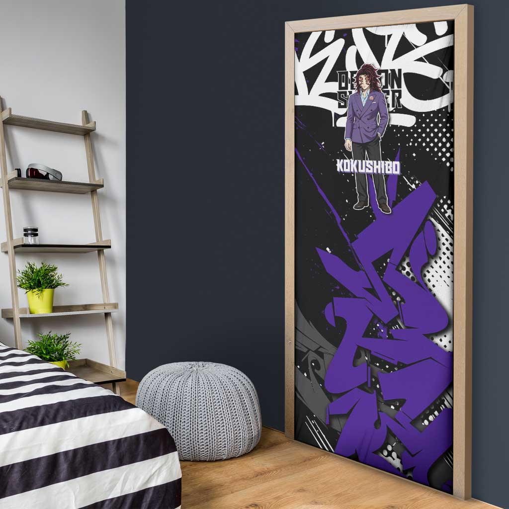 Kokushibo Demon Slayer Door Cover Purple & Black Graffiti Anime