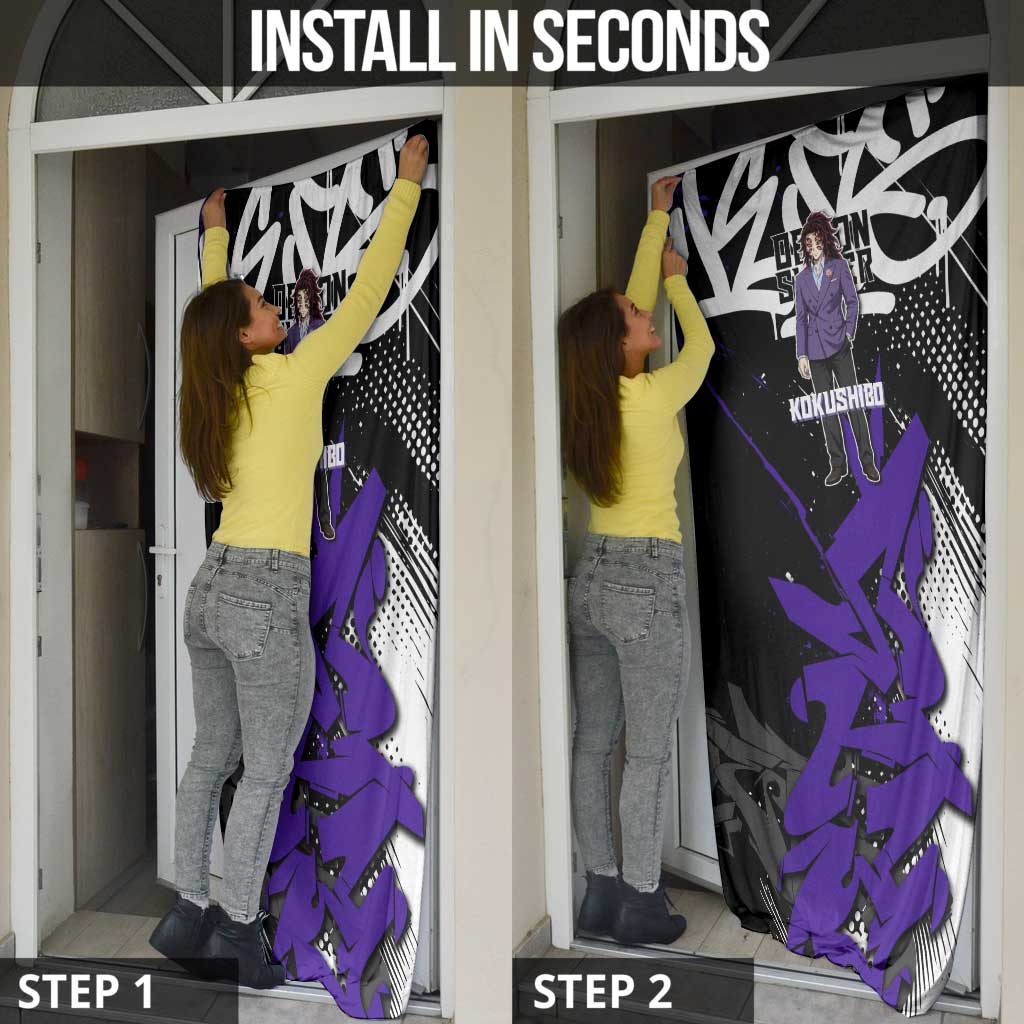 Kokushibo Demon Slayer Door Cover Purple & Black Graffiti Anime