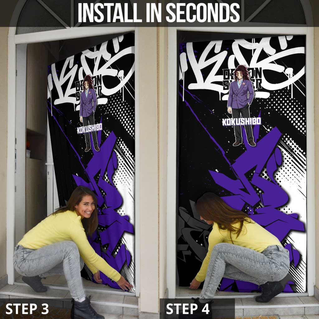 Kokushibo Demon Slayer Door Cover Purple & Black Graffiti Anime
