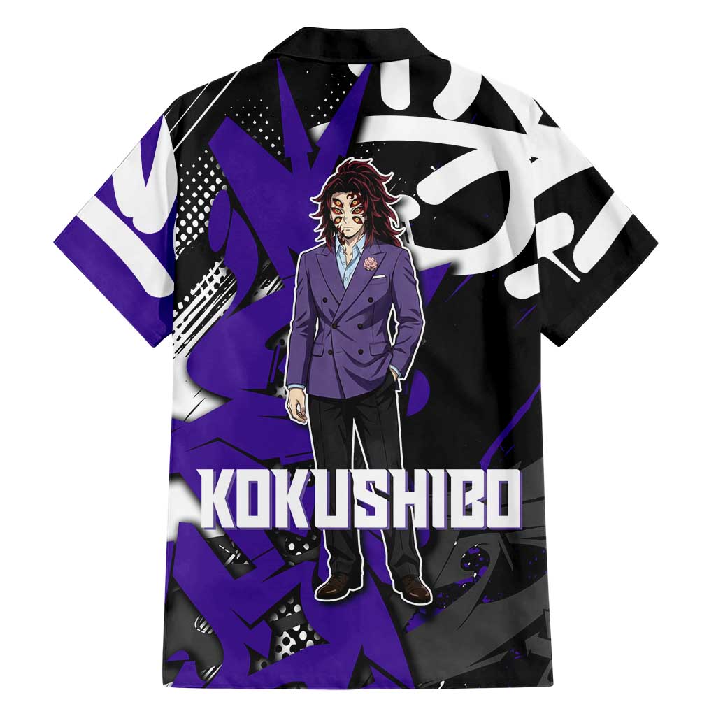 Kokushibo Demon Slayer Family Matching Short Sleeve Bodycon Dress and Hawaiian Shirt Purple & Black Graffiti Anime