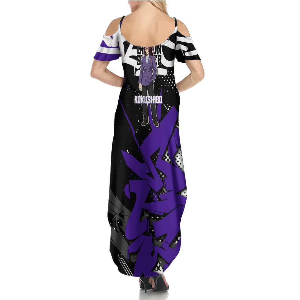 Kokushibo Demon Slayer Family Matching Summer Maxi Dress and Hawaiian Shirt Purple & Black Graffiti Anime