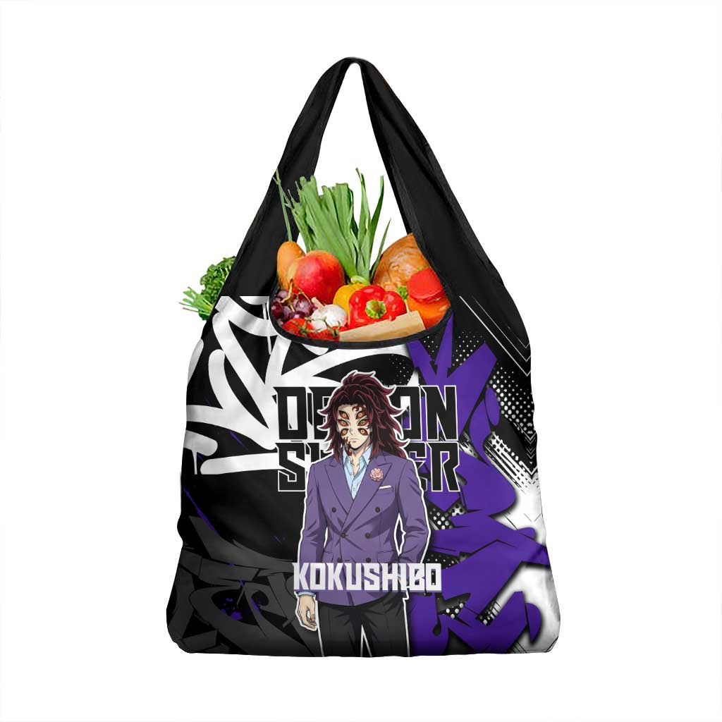 Kokushibo Demon Slayer Grocery Bag Purple & Black Graffiti Anime