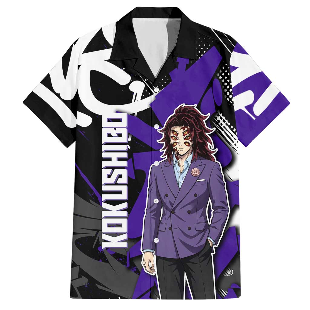 Kokushibo Demon Slayer Hawaiian Shirt Purple & Black Graffiti Anime