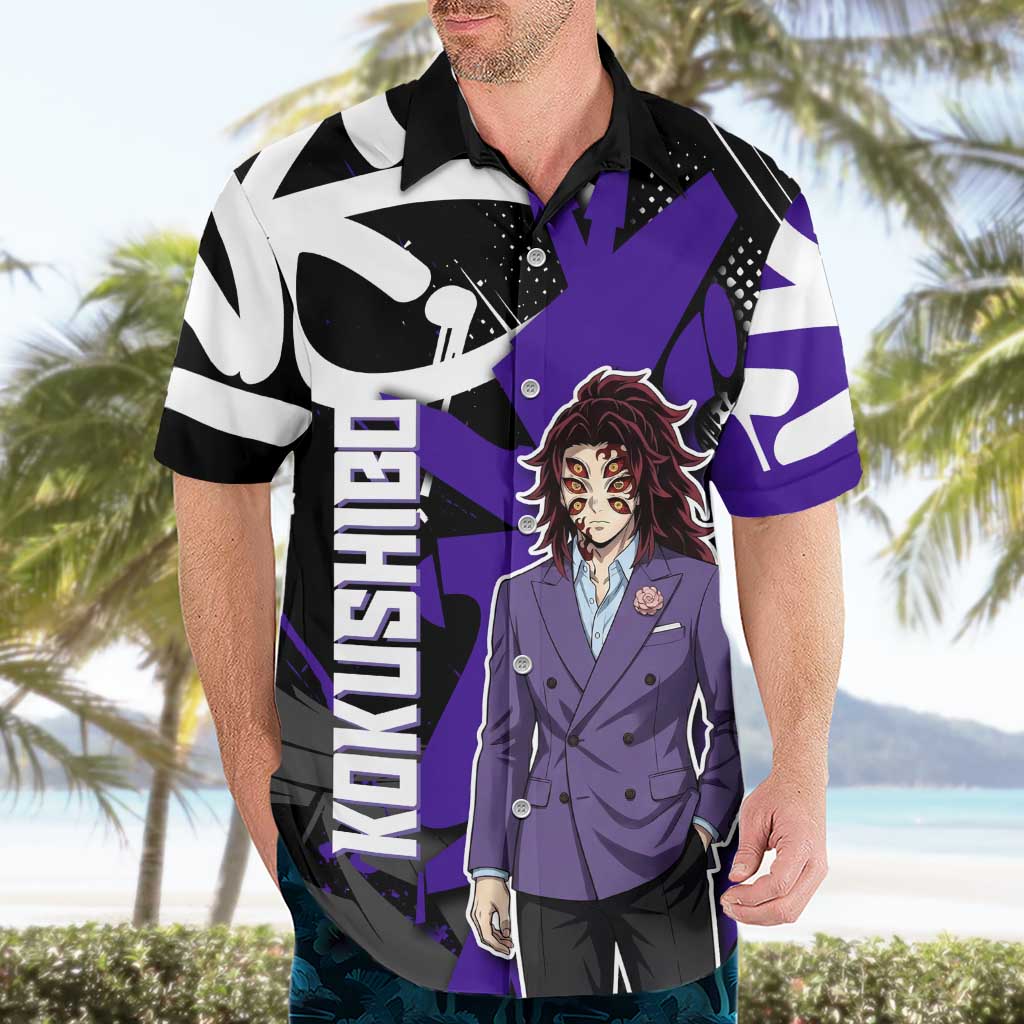 Kokushibo Demon Slayer Hawaiian Shirt Purple & Black Graffiti Anime