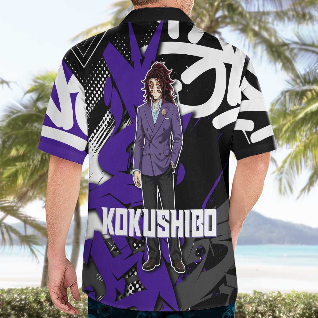 Kokushibo Demon Slayer Hawaiian Shirt Purple & Black Graffiti Anime