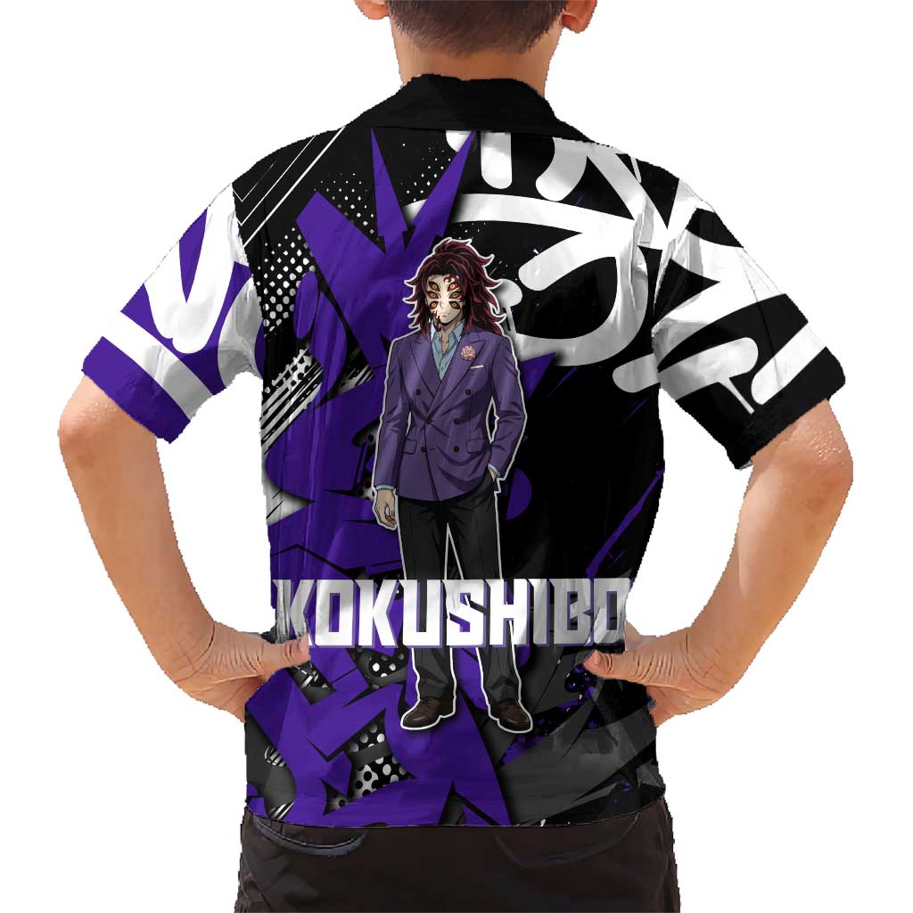 Kokushibo Demon Slayer Hawaiian Shirt Purple & Black Graffiti Anime