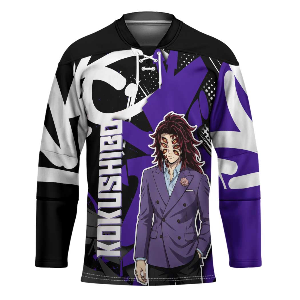 Kokushibo Demon Slayer Hockey Jersey Purple & Black Graffiti Anime