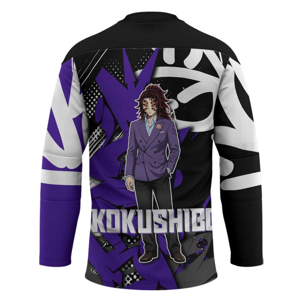 Kokushibo Demon Slayer Hockey Jersey Purple & Black Graffiti Anime