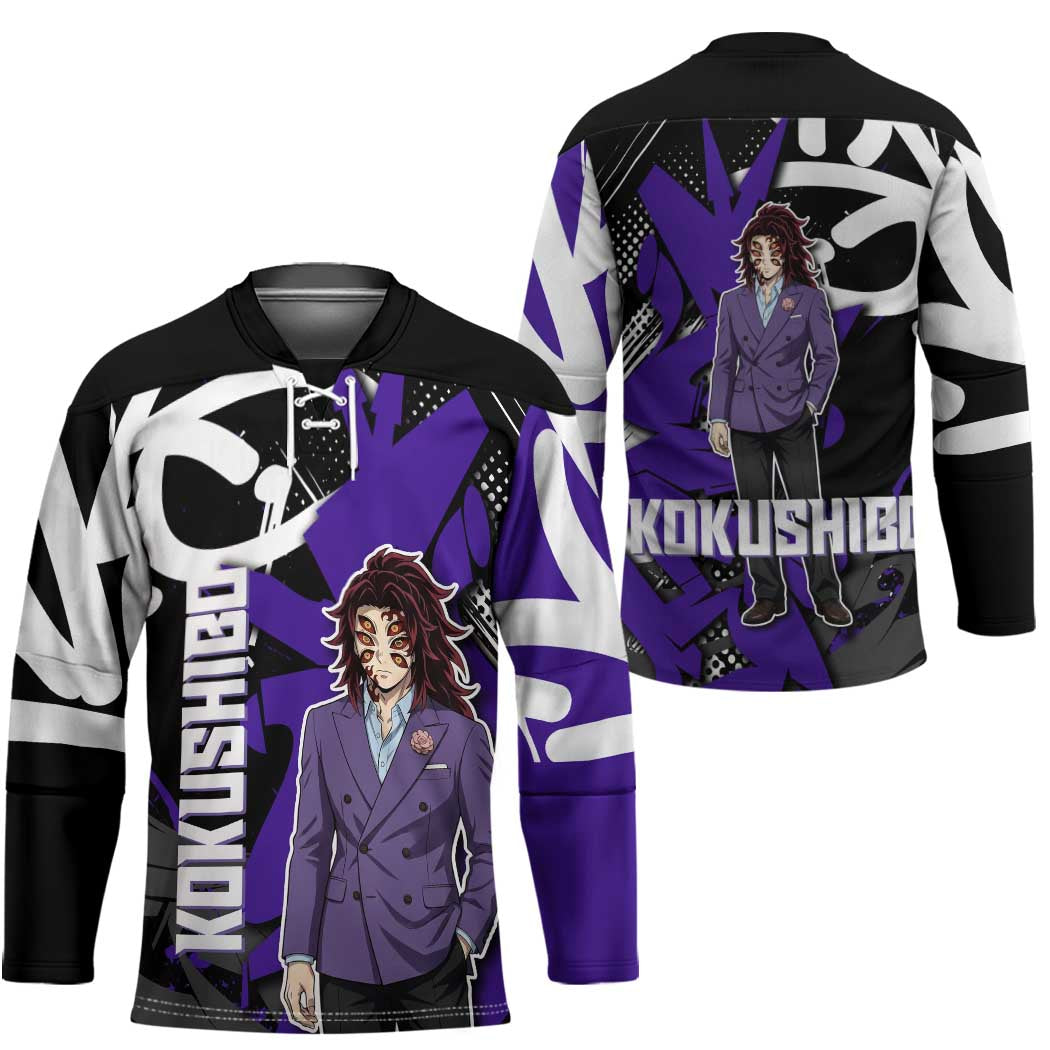 Kokushibo Demon Slayer Hockey Jersey Purple & Black Graffiti Anime