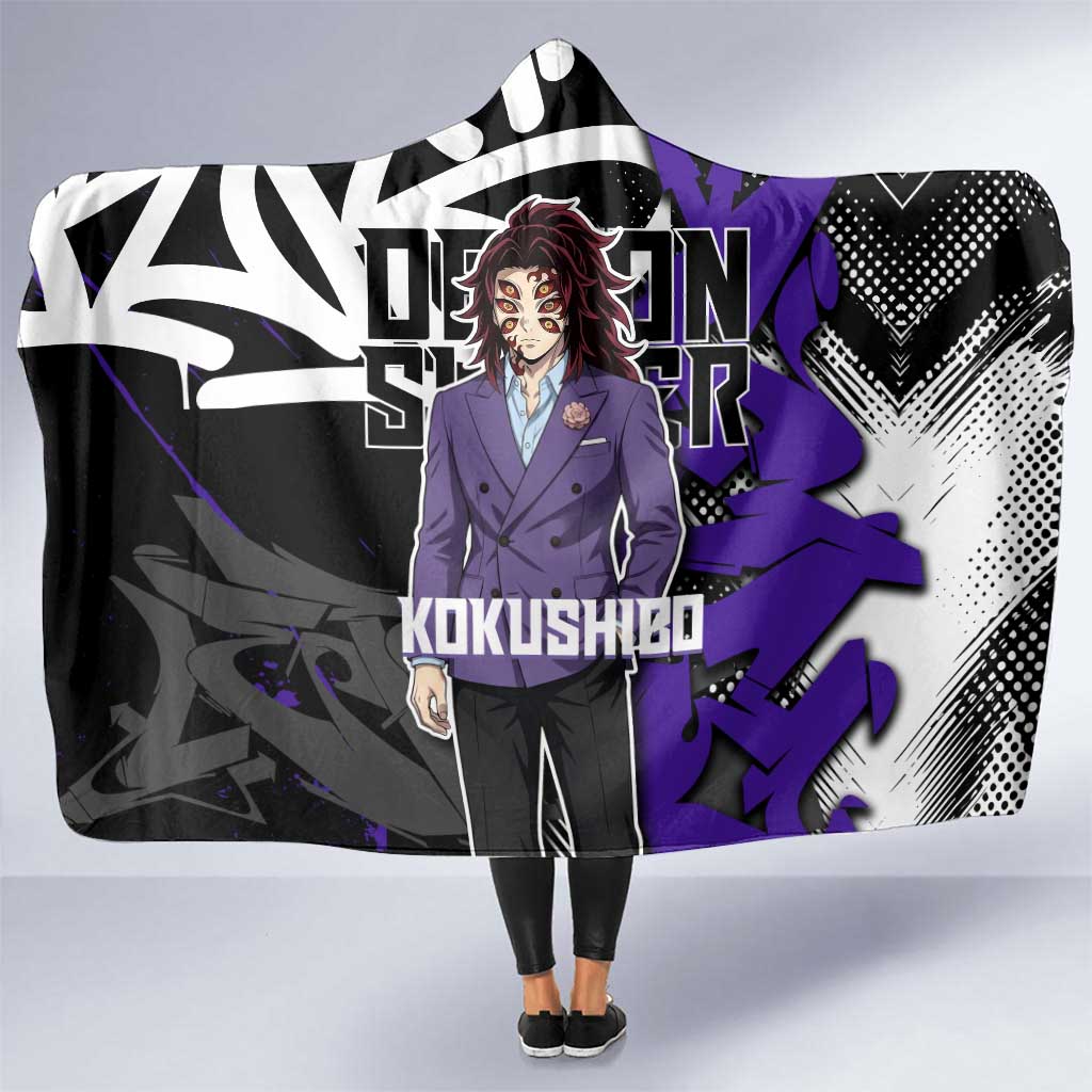 Kokushibo Demon Slayer Hooded Blanket Purple & Black Graffiti Anime