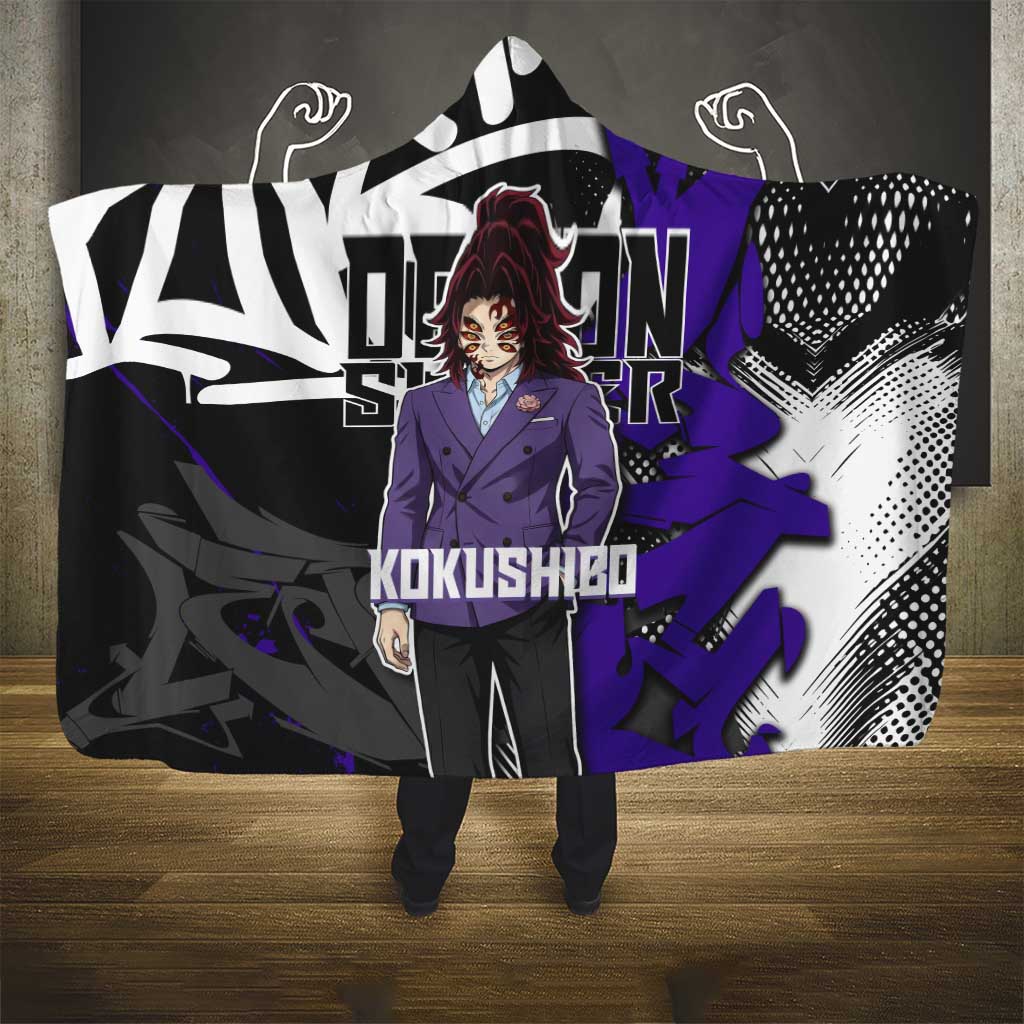 Kokushibo Demon Slayer Hooded Blanket Purple & Black Graffiti Anime