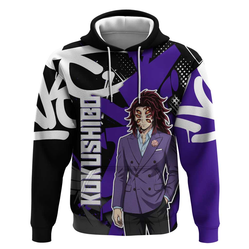 Kokushibo Demon Slayer Hoodie Purple & Black Graffiti Anime