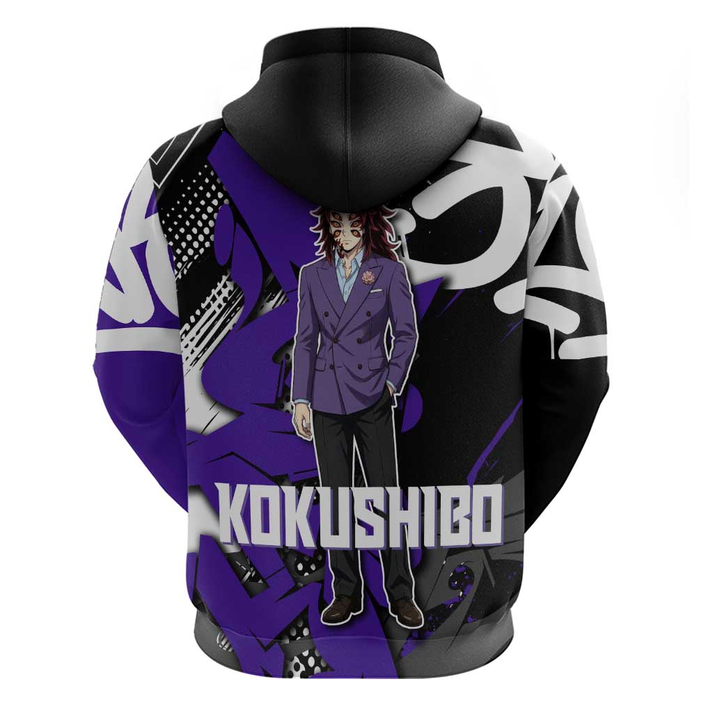 Kokushibo Demon Slayer Hoodie Purple & Black Graffiti Anime