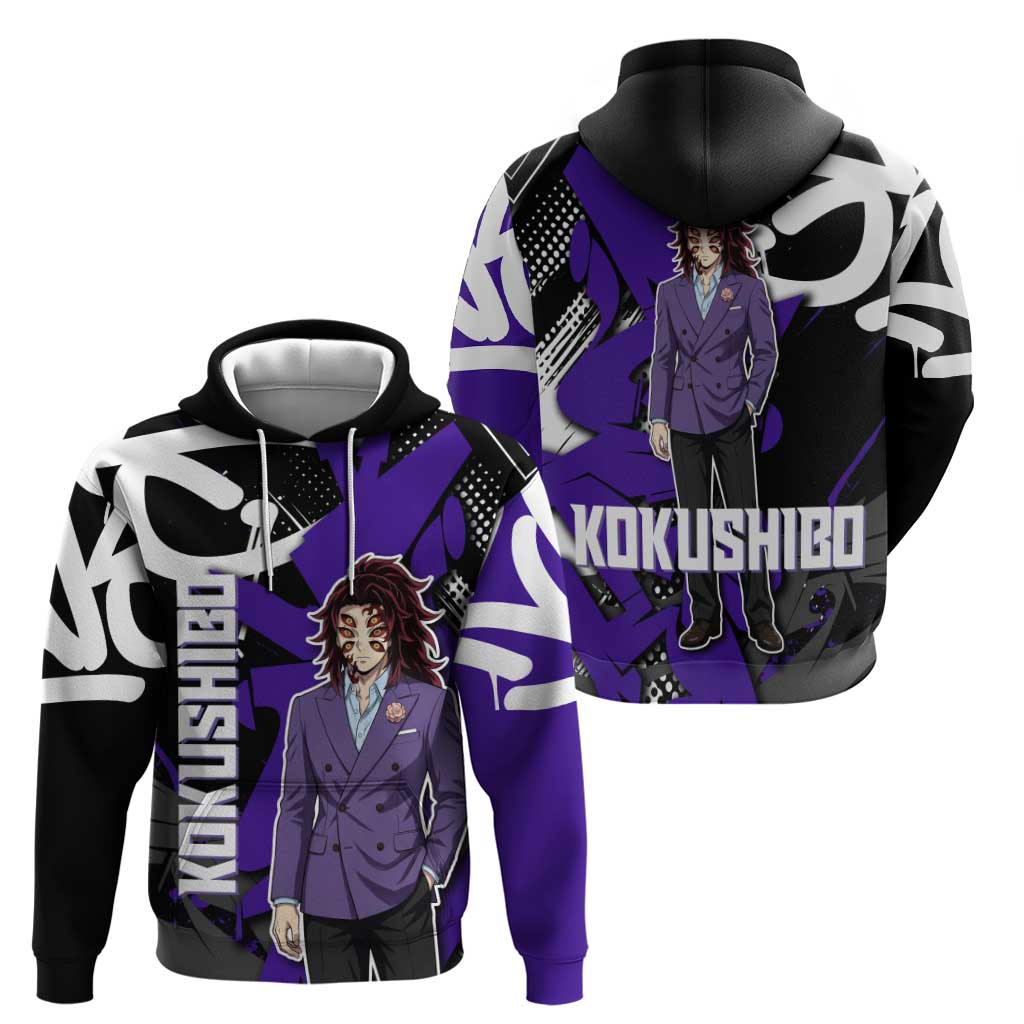 Kokushibo Demon Slayer Hoodie Purple & Black Graffiti Anime