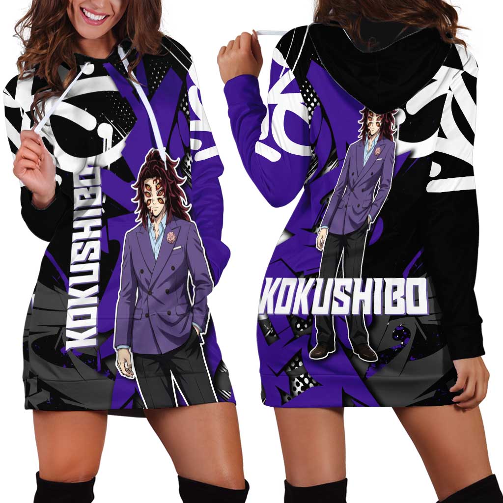Kokushibo Demon Slayer Hoodie Dress Purple & Black Graffiti Anime