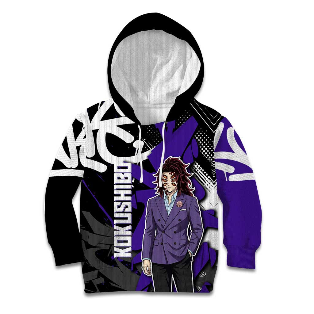 Kokushibo Demon Slayer Kid Hoodie Purple & Black Graffiti Anime