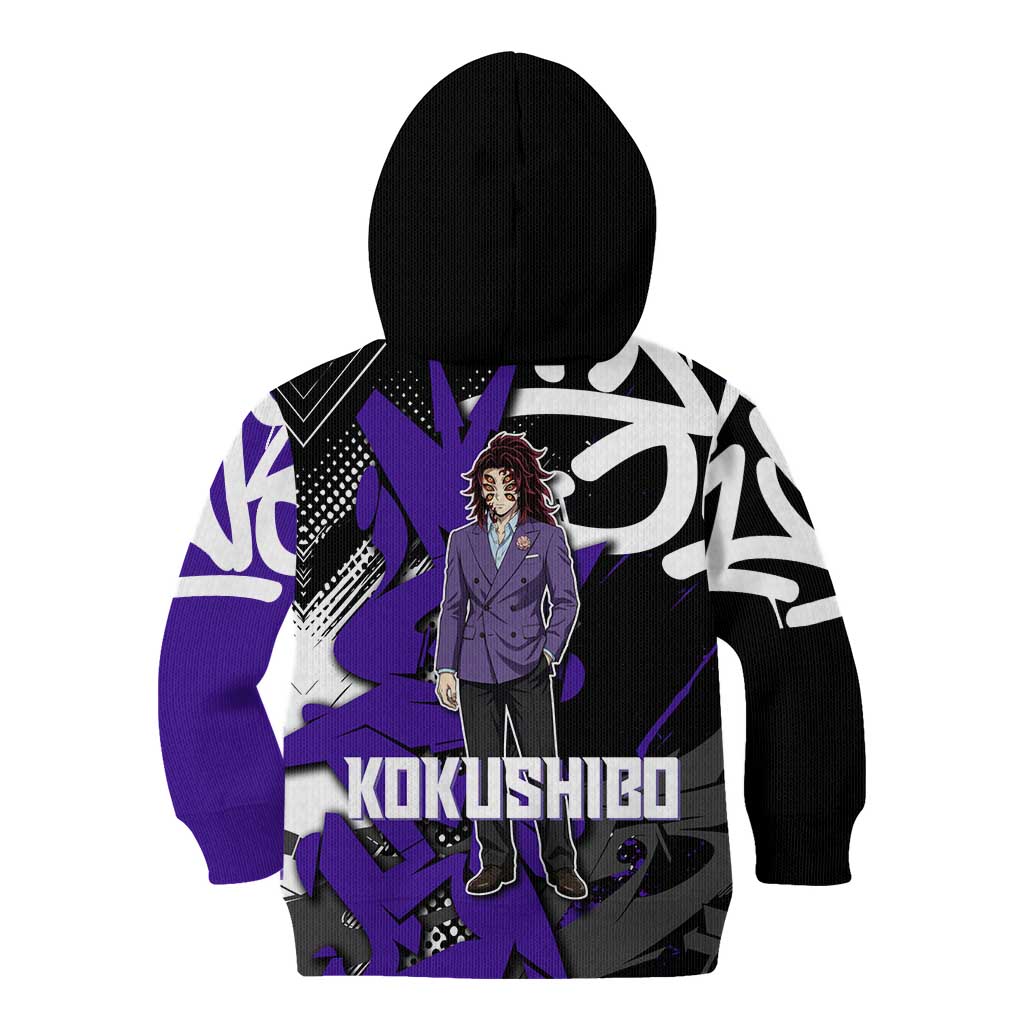 Kokushibo Demon Slayer Kid Hoodie Purple & Black Graffiti Anime