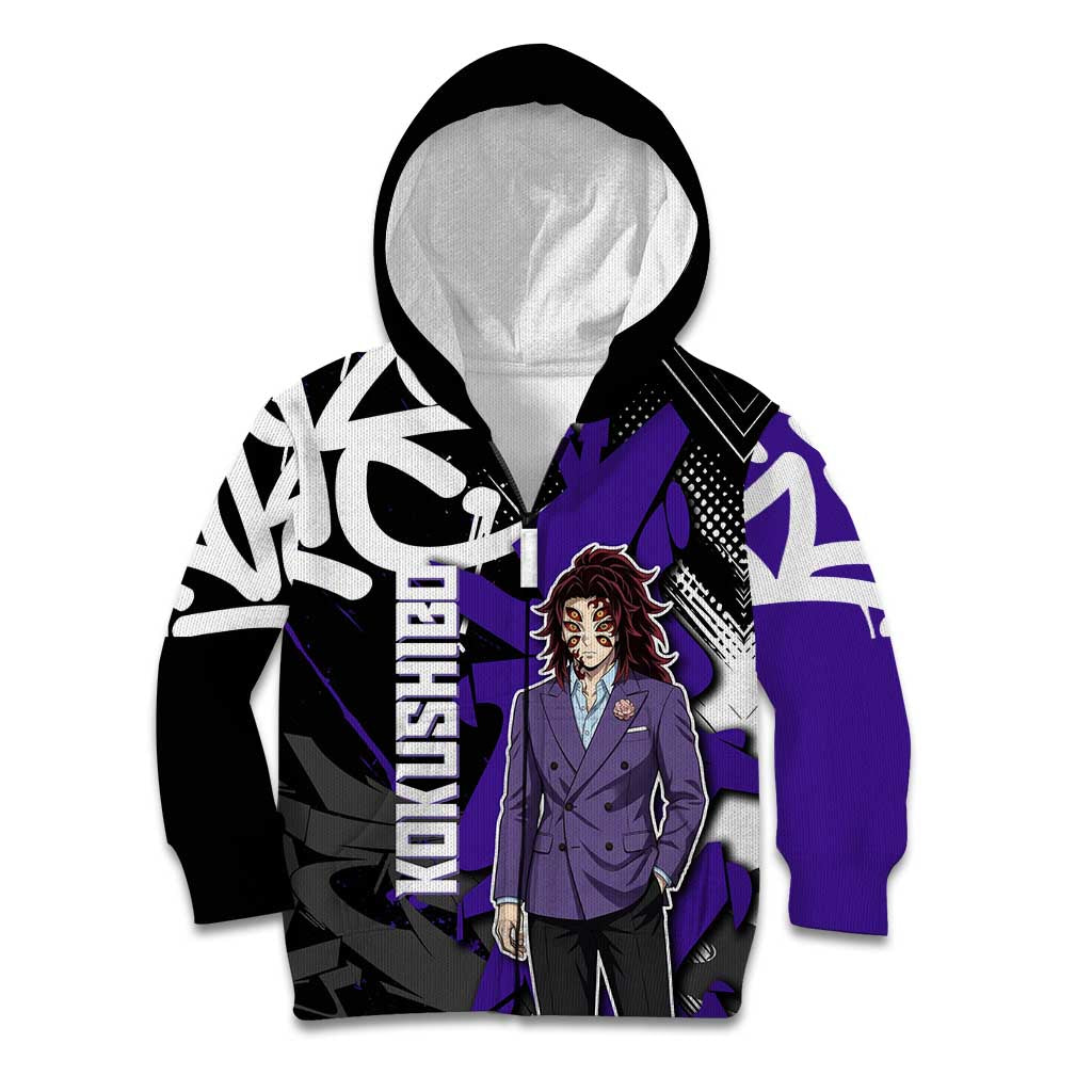 Kokushibo Demon Slayer Kid Hoodie Purple & Black Graffiti Anime