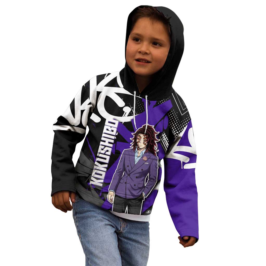 Kokushibo Demon Slayer Kid Hoodie Purple & Black Graffiti Anime