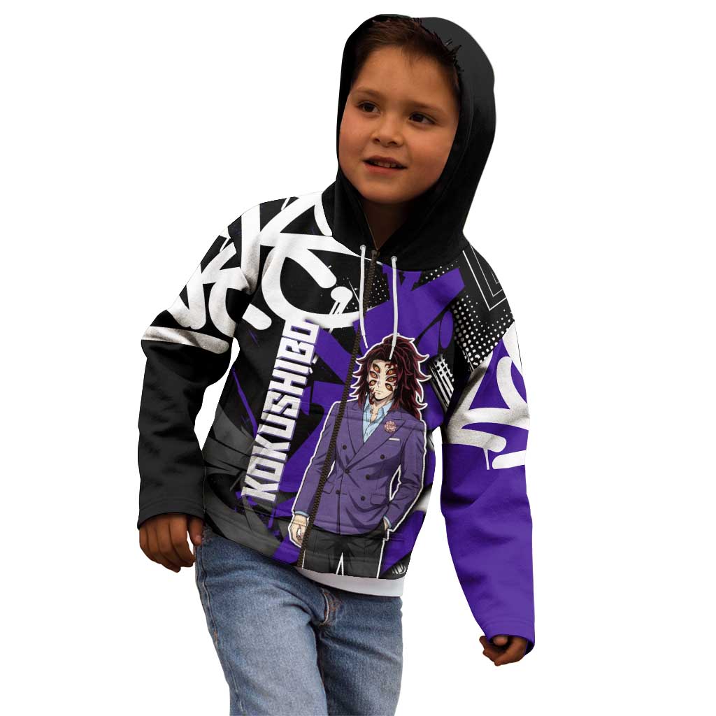 Kokushibo Demon Slayer Kid Hoodie Purple & Black Graffiti Anime