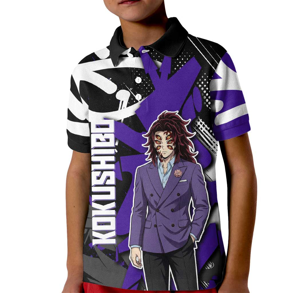 Kokushibo Demon Slayer Kid Polo Shirt Purple & Black Graffiti Anime