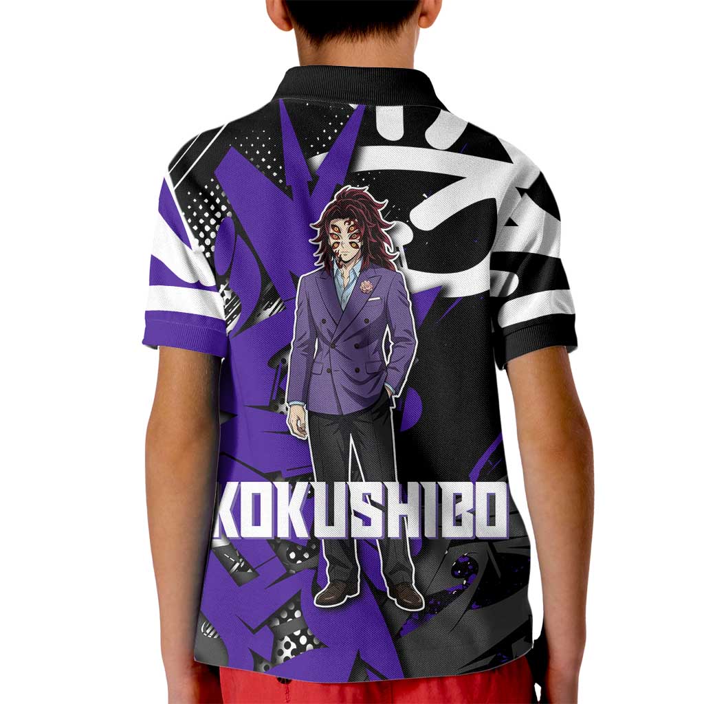 Kokushibo Demon Slayer Kid Polo Shirt Purple & Black Graffiti Anime