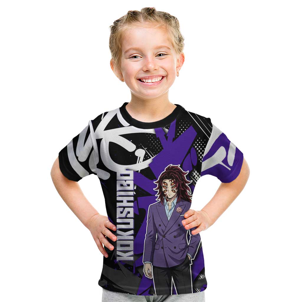 Kokushibo Demon Slayer Kid T Shirt Purple & Black Graffiti Anime