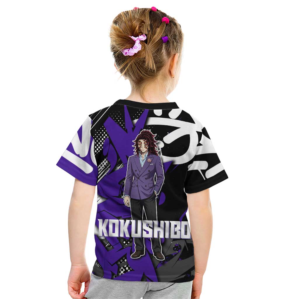 Kokushibo Demon Slayer Kid T Shirt Purple & Black Graffiti Anime