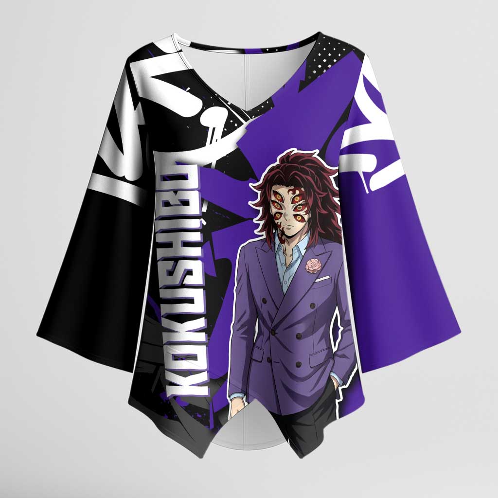 Kokushibo Demon Slayer Kimono Sleeve Blouse Purple & Black Graffiti Anime
