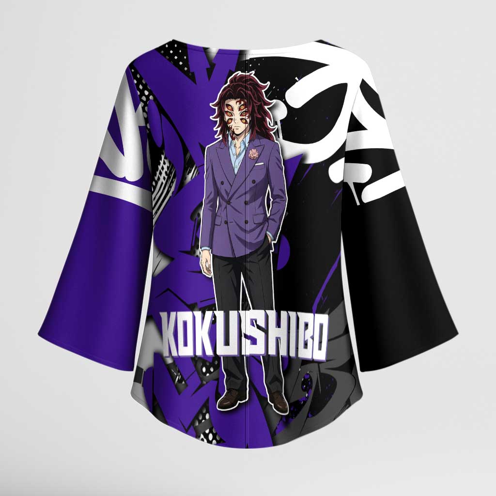 Kokushibo Demon Slayer Kimono Sleeve Blouse Purple & Black Graffiti Anime