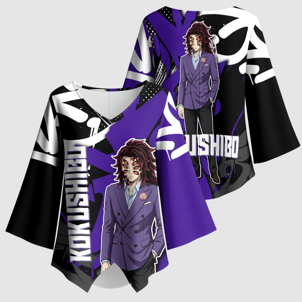 Kokushibo Demon Slayer Kimono Sleeve Blouse Purple & Black Graffiti Anime