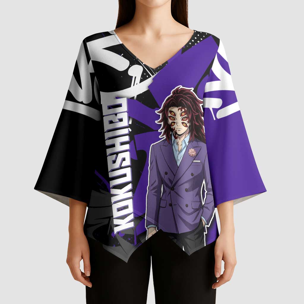 Kokushibo Demon Slayer Kimono Sleeve Blouse Purple & Black Graffiti Anime