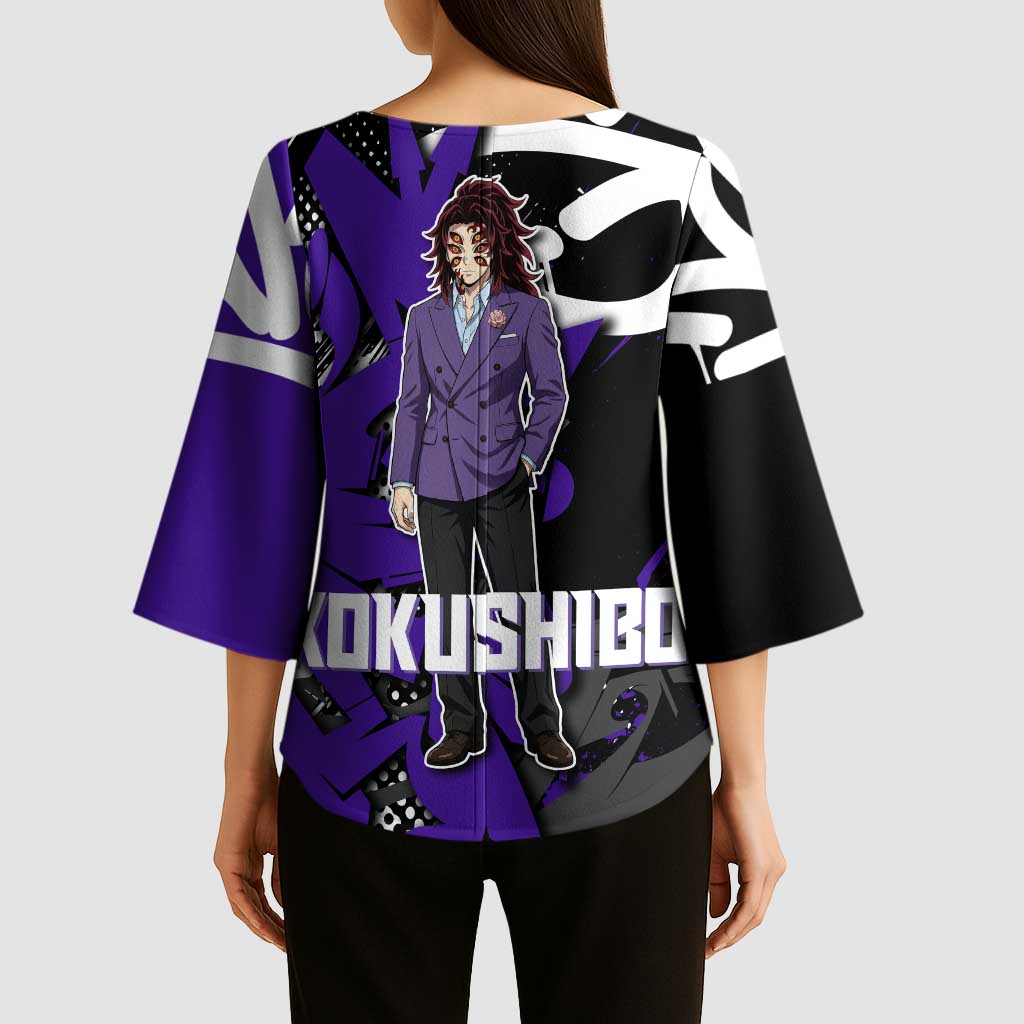 Kokushibo Demon Slayer Kimono Sleeve Blouse Purple & Black Graffiti Anime