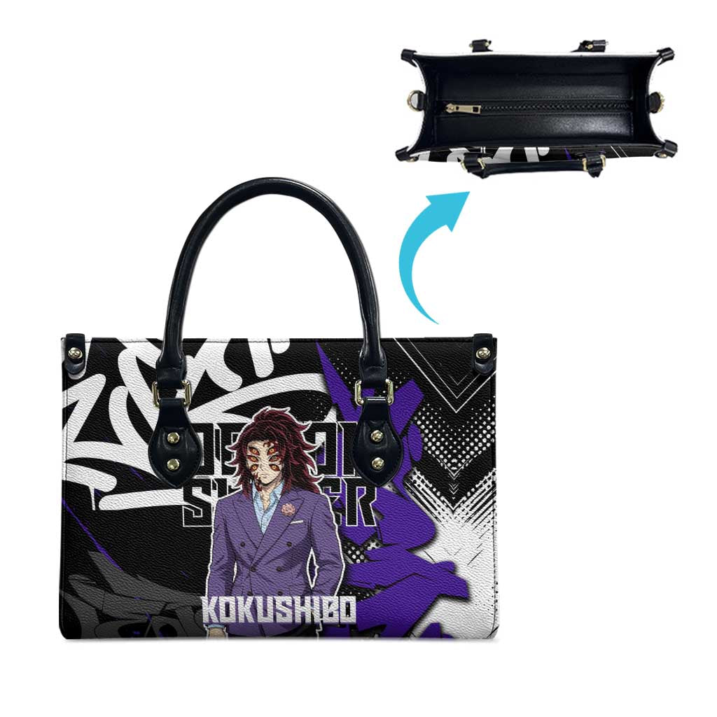 Kokushibo Demon Slayer Leather Bag Purple & Black Graffiti Anime