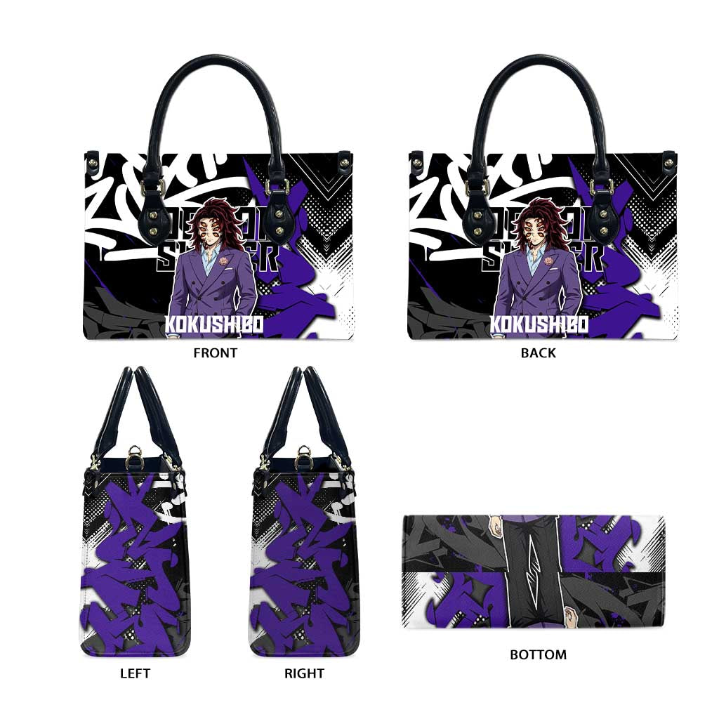 Kokushibo Demon Slayer Leather Bag Purple & Black Graffiti Anime