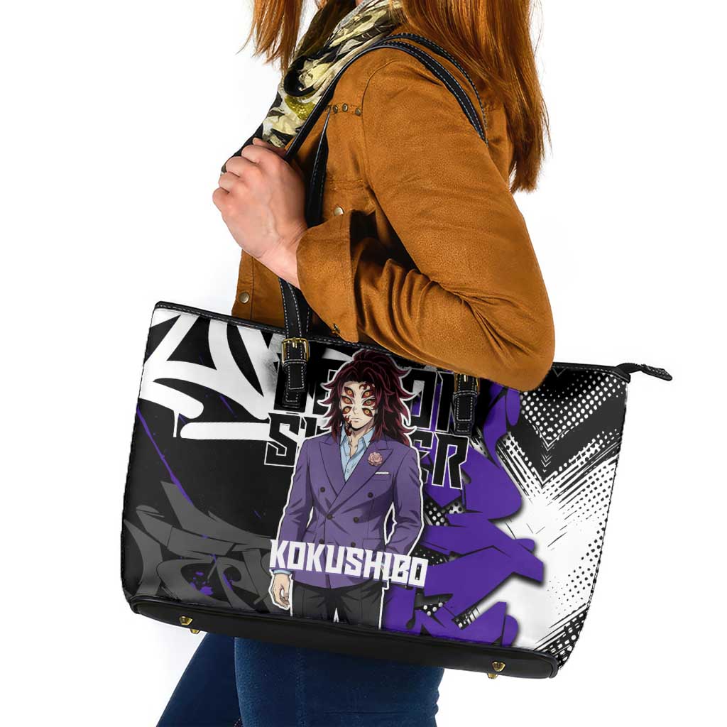 Kokushibo Demon Slayer Leather Tote Bag Purple & Black Graffiti Anime