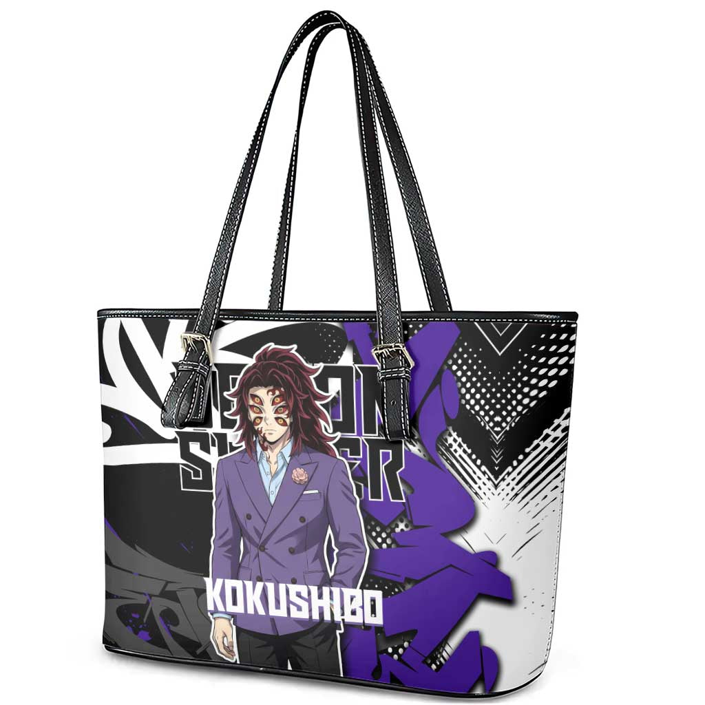 Kokushibo Demon Slayer Leather Tote Bag Purple & Black Graffiti Anime