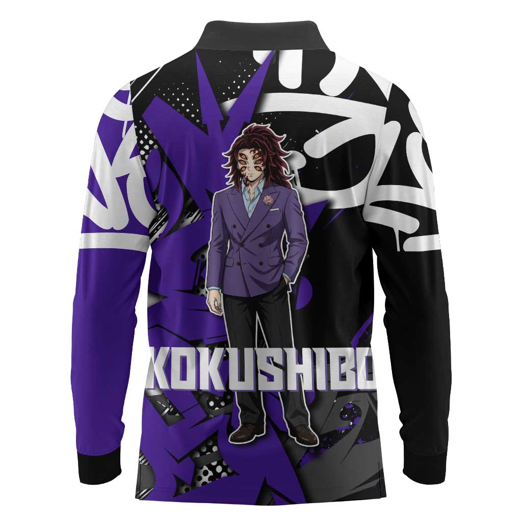 Kokushibo Demon Slayer Long Sleeve Polo Shirt Purple & Black Graffiti Anime