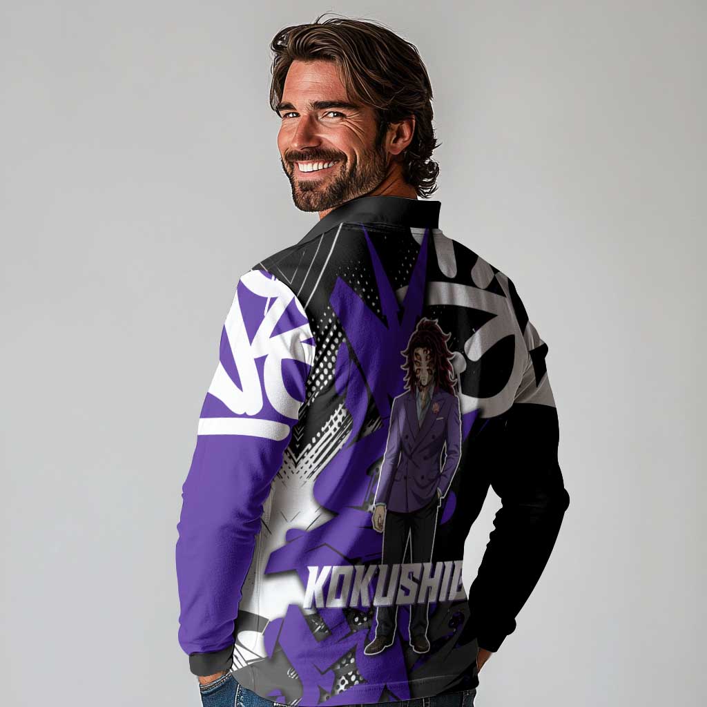 Kokushibo Demon Slayer Long Sleeve Polo Shirt Purple & Black Graffiti Anime