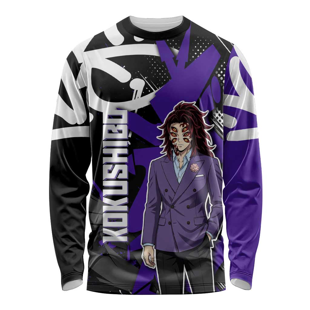 Kokushibo Demon Slayer Long Sleeve Shirt Purple & Black Graffiti Anime