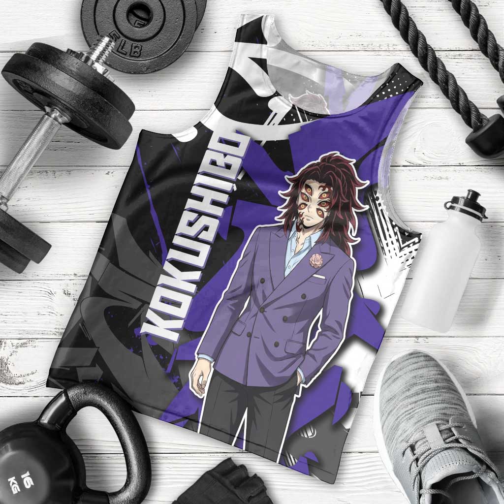 Kokushibo Demon Slayer Men Tank Top Purple & Black Graffiti Anime