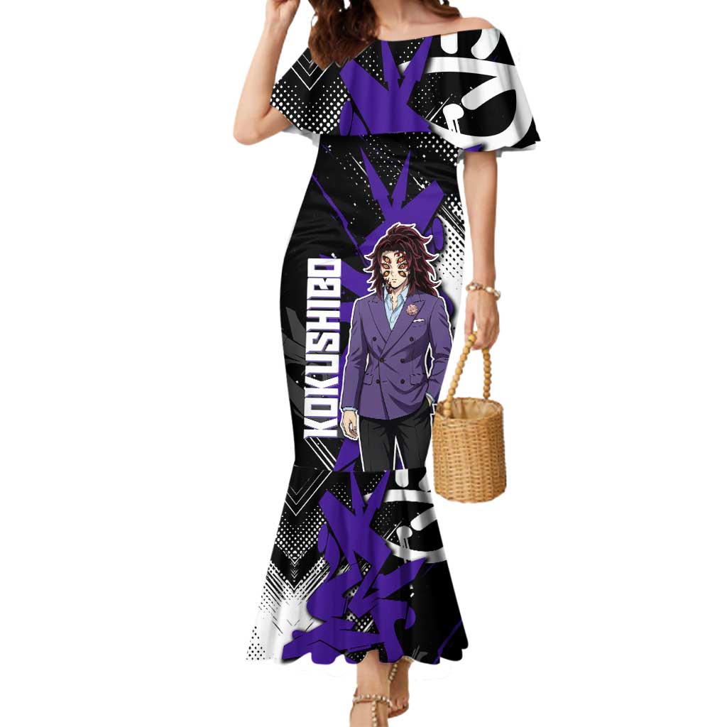 Kokushibo Demon Slayer Mermaid Dress Purple & Black Graffiti Anime