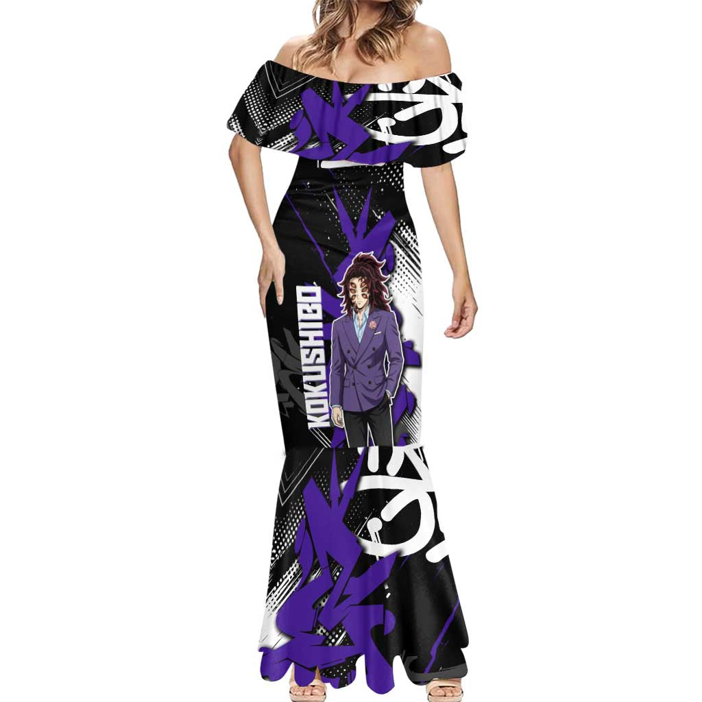 Kokushibo Demon Slayer Mermaid Dress Purple & Black Graffiti Anime