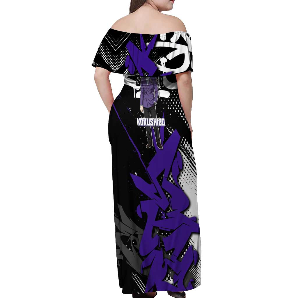 Kokushibo Demon Slayer Off Shoulder Maxi Dress Purple & Black Graffiti Anime