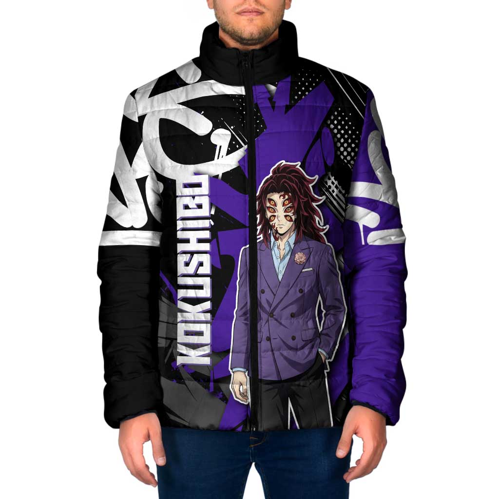 Kokushibo Demon Slayer Padded Jacket Purple & Black Graffiti Anime