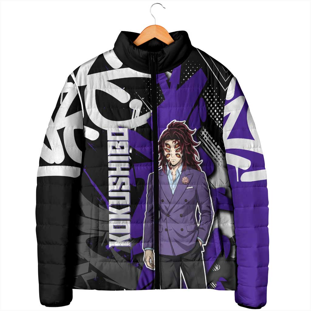 Kokushibo Demon Slayer Padded Jacket Purple & Black Graffiti Anime