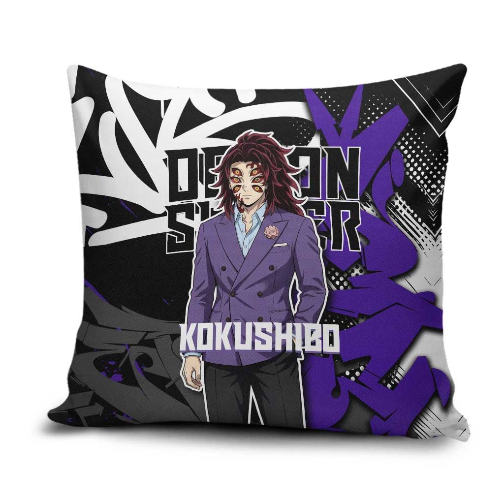 Kokushibo Demon Slayer Pillow Cover Purple & Black Graffiti Anime