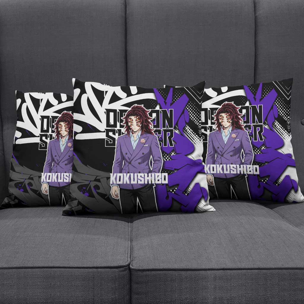 Kokushibo Demon Slayer Pillow Cover Purple & Black Graffiti Anime